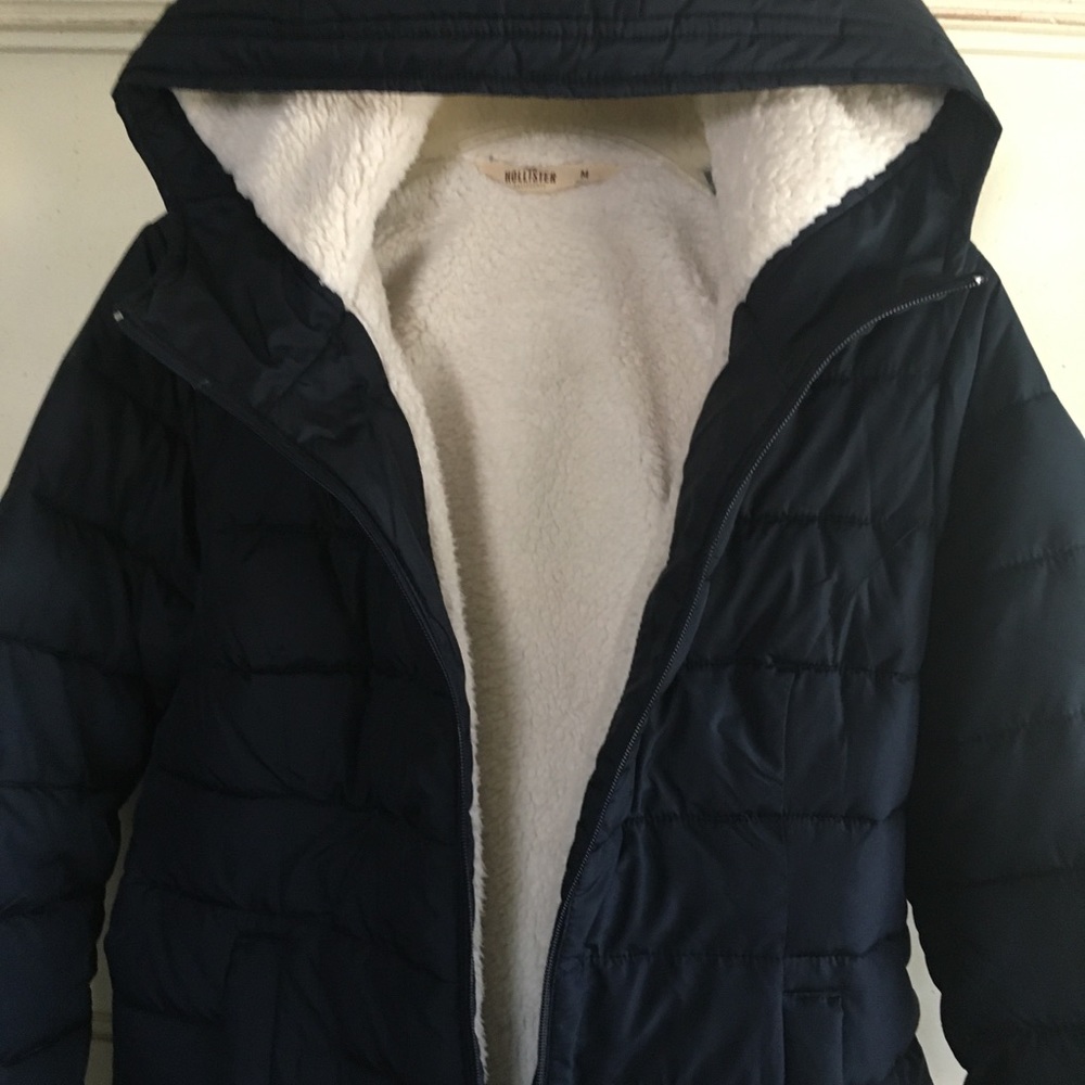 Hollister, Navy Blue puff,  Sherpa lined jacket